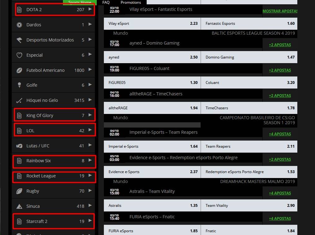 Lista de desportos, com os jogos de esports